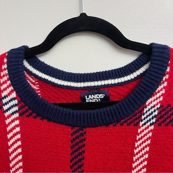 Lands End Mens Medium 38-40 Wool Blend Plaid Holiday Christmas Crewneck Sweater - Picture 2 of 7